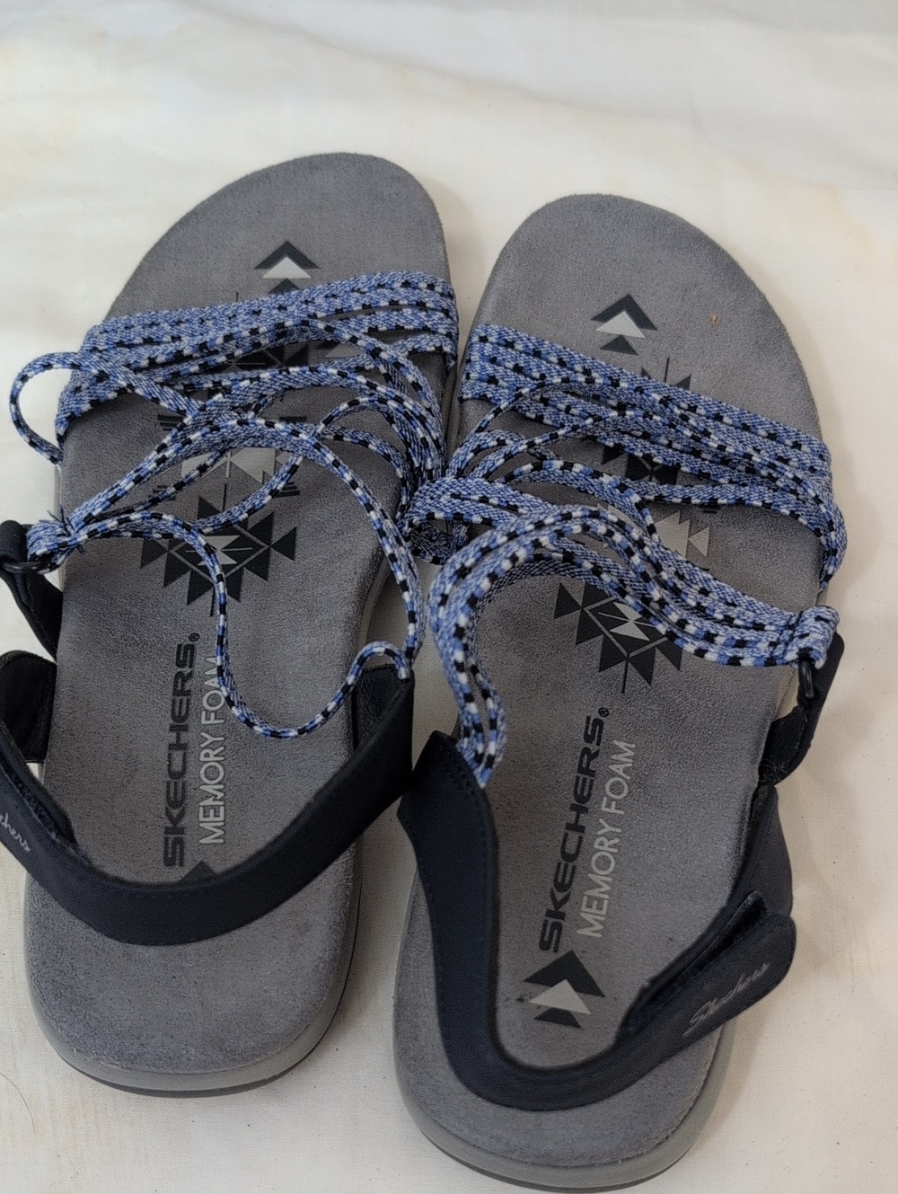 Skechers Women's Gray and Blue Braided Strap Memory Foam Sandals